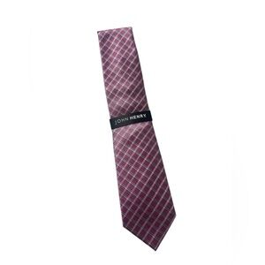 NWT John Henry Mens Pink, Black And‎ White Plaid Pointed Necktie New With Tags